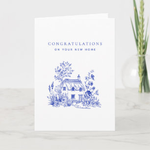 Blue Vintage Cottage New Home Congratulations Card