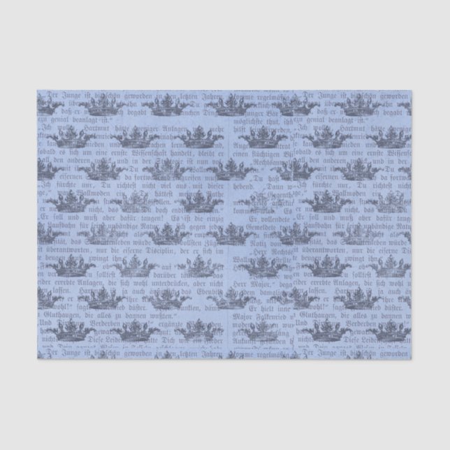 Blue Vintage Crown Pattern Tissue Paper (Front)