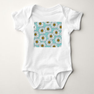 Blue Vintage Daisy Floral Pattern Baby Bodysuit