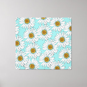 Blue Vintage Daisy Floral Pattern Canvas Print