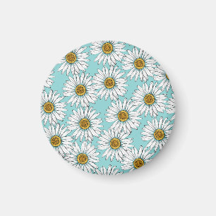 Blue Vintage Daisy Floral Pattern Magnet