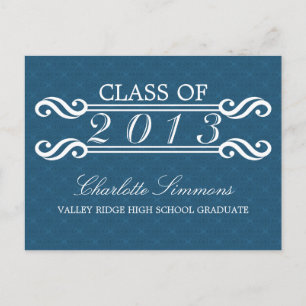 Blue Vintage Damask 2013 Grad Party Postcard