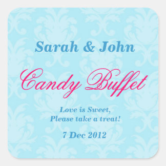 Blue Vintage damask Candy Bar Sticker