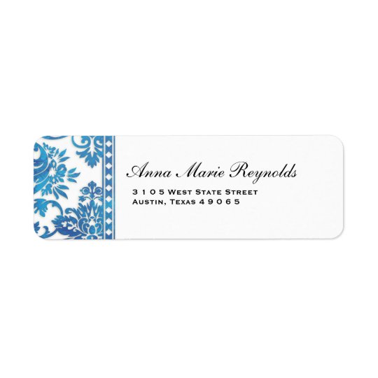 Blue Vintage Damask Lace Fancy Return Address Label
