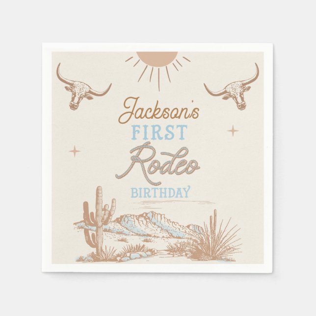 Blue Vintage Desert First Rodeo 1st Birthday  Napkin (Front)