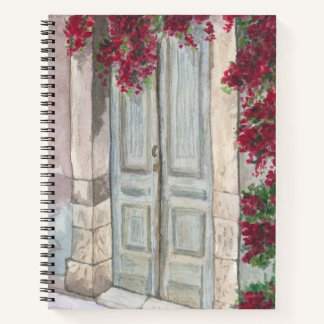 Blue Vintage Door Watercolor Hardcover Notebook