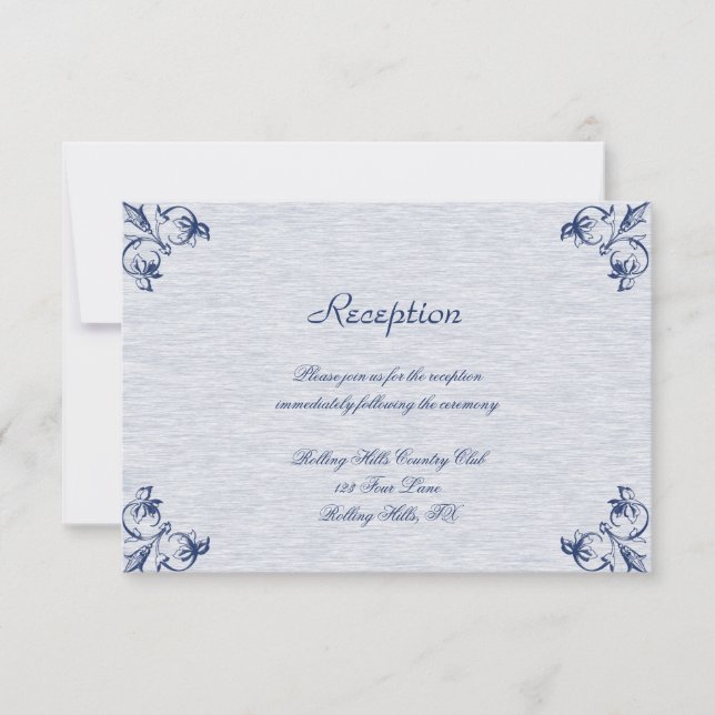Blue Vintage Elegance Wedding Reception Invitation (Front)