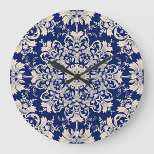 Blue Vintage: Elegant Seamless Pattern. Large Clock