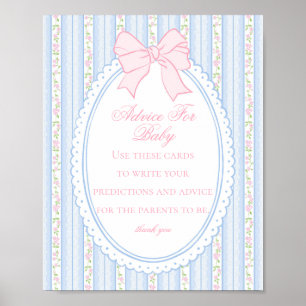 Blue Vintage Fancy Floral Advice for Baby Shower Poster