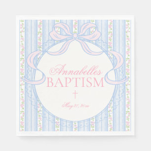 Blue Vintage Fancy Floral Baptism Table Decor Napkin