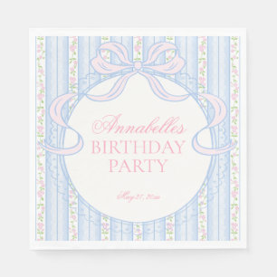 Blue Vintage Fancy Floral Birthday Party Dessert Napkin