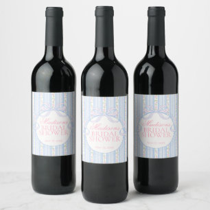 Blue Vintage Fancy Floral Bridal Shower Favors Wine Label