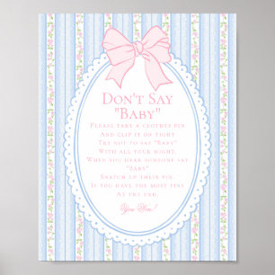 Blue Vintage Fancy Floral Dont Say Baby Game Poster