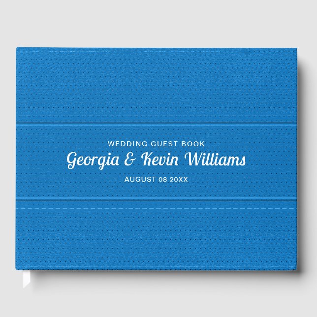 Blue vintage faux leather texture Guest Book (Front)