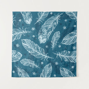 Blue vintage feather pattern tapestry