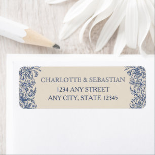 Blue vintage floral border return address labels 