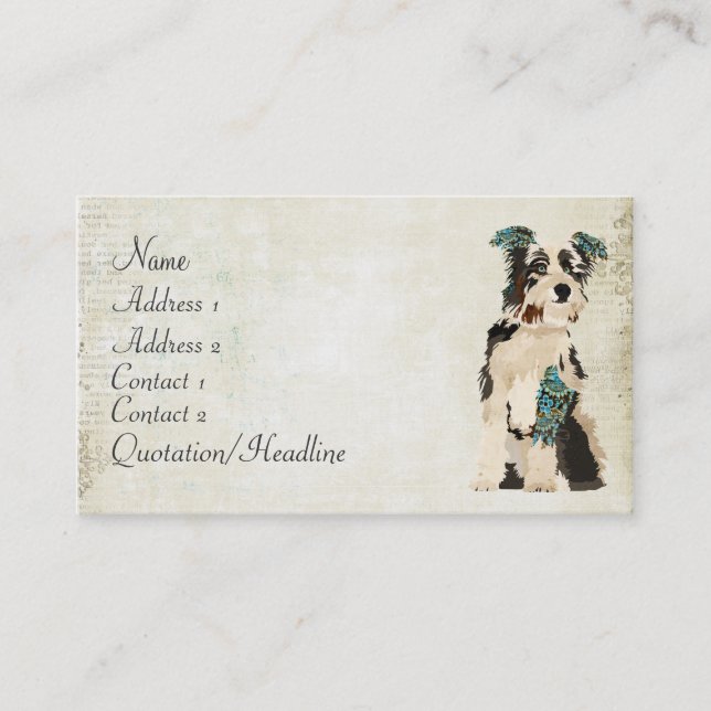 Blue Vintage Floral Dog Business Card (Front)