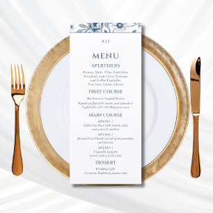 Blue Vintage Floral French Christian Wedding Menu