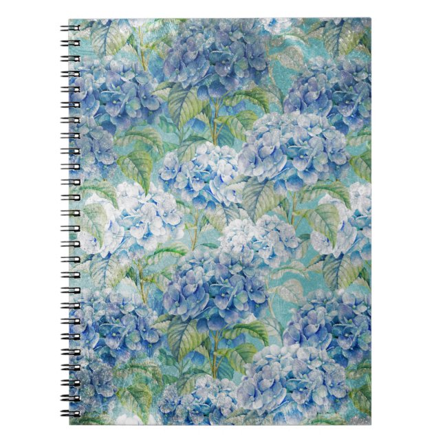 Blue Vintage floral Hydrangea Flower pattern Notebook (Front)