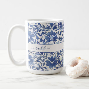 Blue Vintage Floral Monogram  Coffee Mug