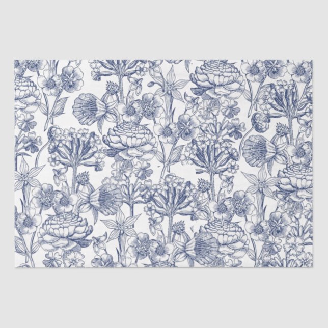 Blue Vintage Floral Pattern Elegant Tissue Paper (Front)