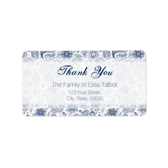 Blue Vintage Floral Pattern Family Thank You Label