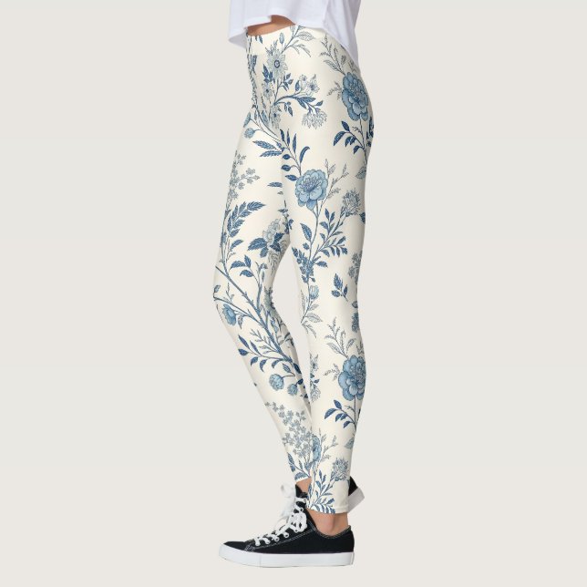 Blue Vintage Floral Pattern Leggings (Left)