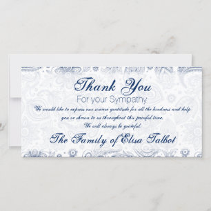 Blue Vintage Floral Pattern Sympathy Thank You P