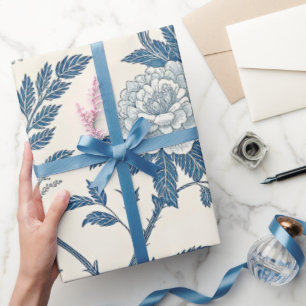 Blue Vintage Floral Pattern Wrapping Paper