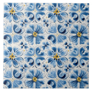 Blue Vintage Floral Tile