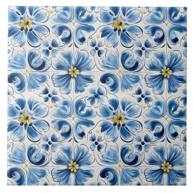 Blue Vintage Floral Tile (Front)