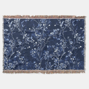 Blue Vintage Floral Toile Pattern (10) Throw Blanket