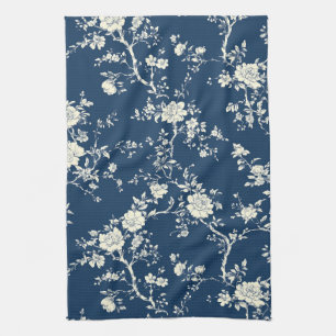 Blue Vintage Floral Toile Pattern (11) Kitchen Towel