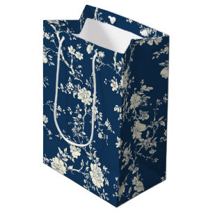 Blue Vintage Floral Toile Pattern (11) Medium Gift Bag