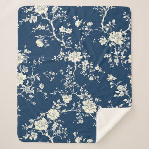 Blue Vintage Floral Toile Pattern (11) Sherpa Blanket