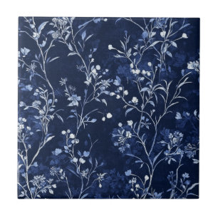 Blue Vintage Floral Toile Pattern (11) Tile