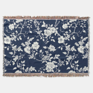 Blue Vintage Floral Toile Pattern (12) Throw Blanket