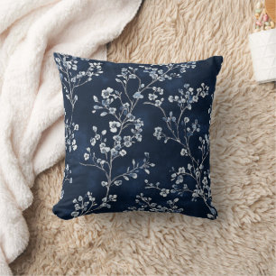 Blue Vintage Floral Toile Pattern (13) Throw Pillow