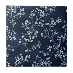 Blue Vintage Floral Toile Pattern (13) Tile