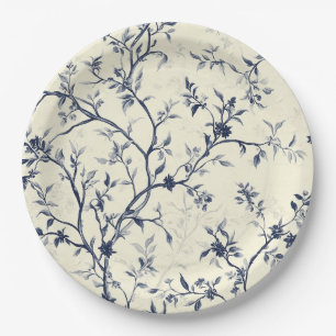 Blue Vintage Floral Toile Pattern (1) Paper Plate