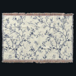 Blue Vintage Floral Toile Pattern (1) Throw Blanket<br><div class="desc">Elegant blue floral toile pattern blanket with romantic vintage roses and delicate botanical vines on a soft cream background. Ideal for cottagecore enthusiasts,  shabby chic lovers,  French country fans,  and timeless floral aesthetic collectors seeking classic feminine charm.</div>