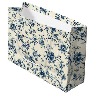 Blue Vintage Floral Toile Pattern (2) Large Gift Bag
