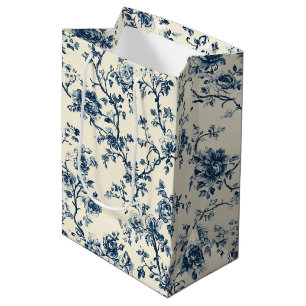 Blue Vintage Floral Toile Pattern (2) Medium Gift Bag