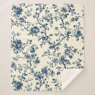 Blue Vintage Floral Toile Pattern (2) Sherpa Blanket