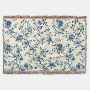 Blue Vintage Floral Toile Pattern (2) Throw Blanket