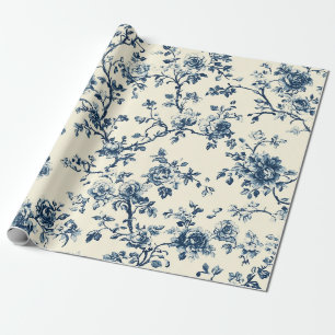 Blue Vintage Floral Toile Pattern (2) Wrapping Paper