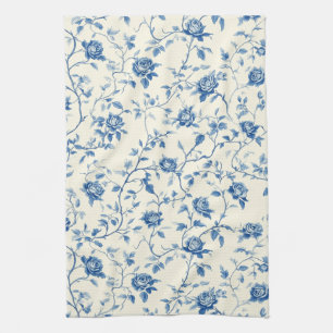 Blue Vintage Floral Toile Pattern (3) Kitchen Towel