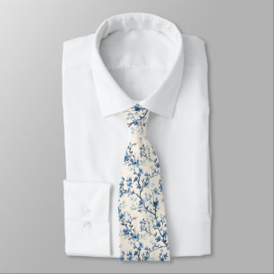 Blue Vintage Floral Toile Pattern (4) Tie