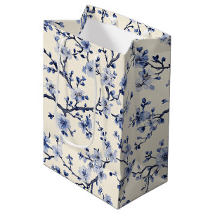 Blue Vintage Floral Toile Pattern (5) Medium Gift Bag