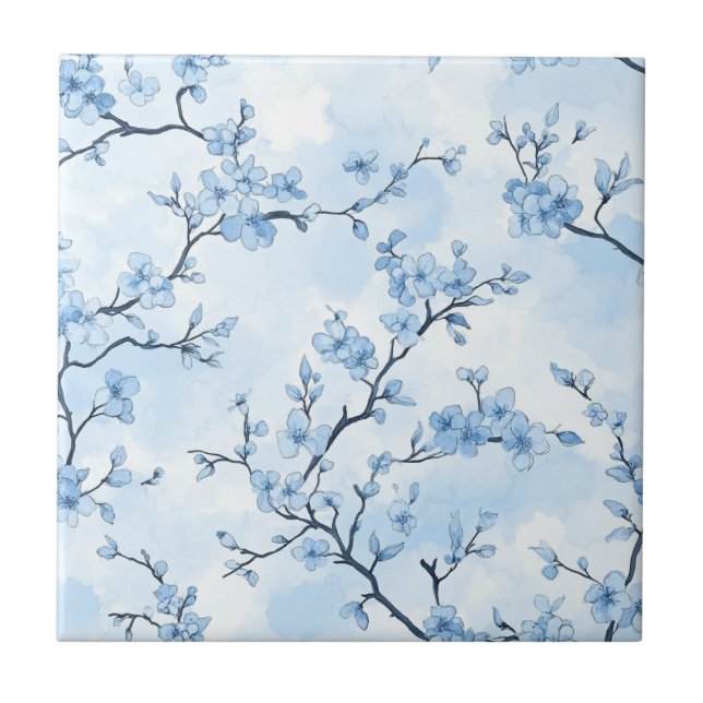 Blue Vintage Floral Toile Pattern (8) Tile (Front)
